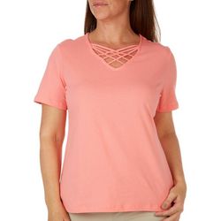 Coral Bay Petite Solid Crisscross Short Sleeve Top