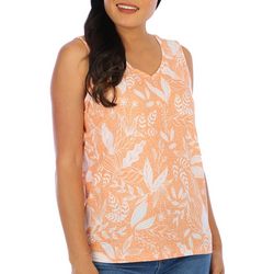 Coral Bay Petite Tropical Fronds Print Scoop Neck Tank Top