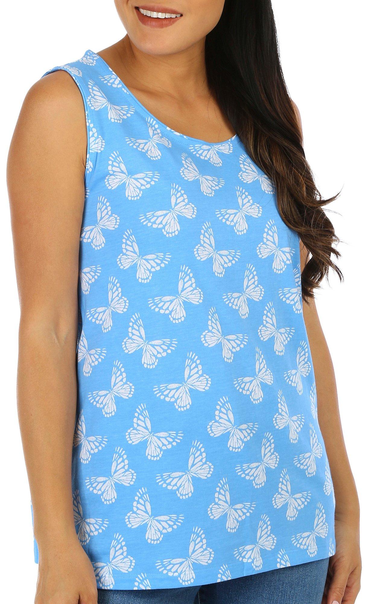 Coral Bay Petite Butterfly Print Scoop Neck Tank Top