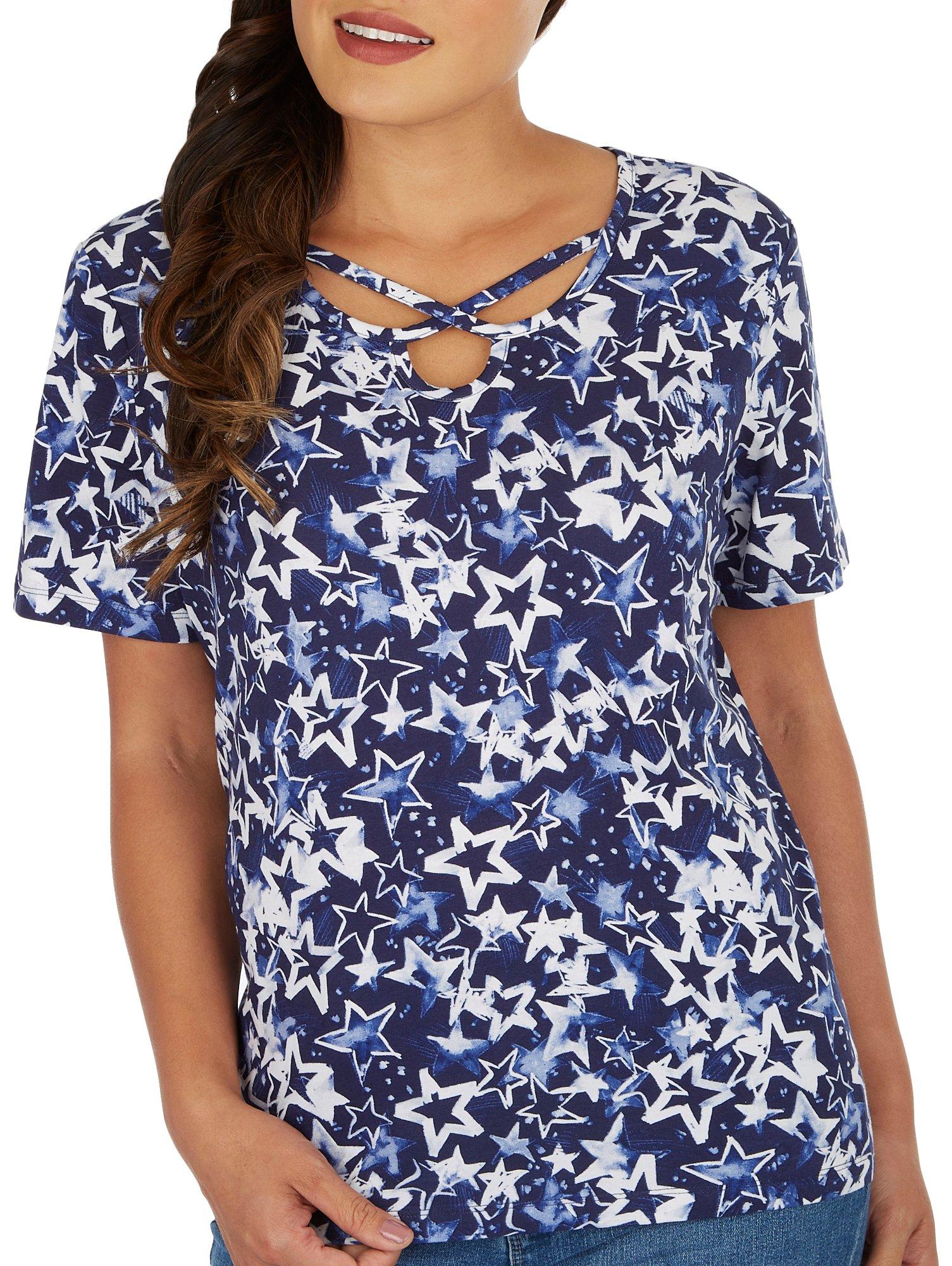 Petite Star Print Short Sleeve Top