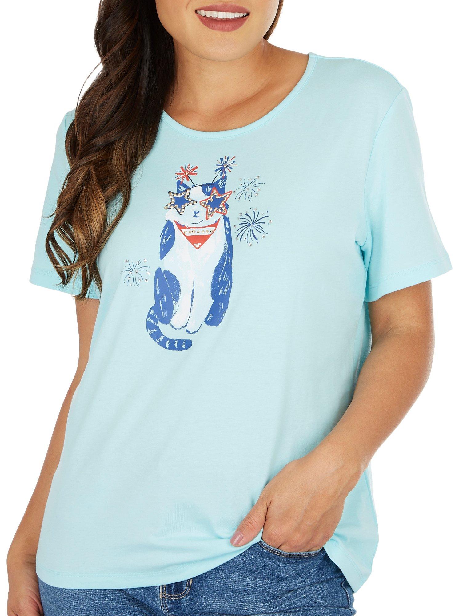Petites Sparkler Cat Short Sleeve Top
