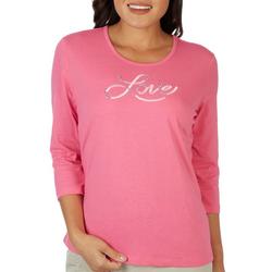 Petite Embroidered Embellished Love 3/4 Sleeve Top
