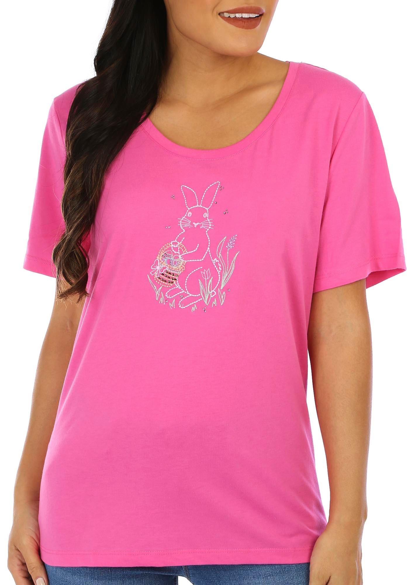Coral Bay Petite Embroidered Easter Bunny Short Sleeve Top