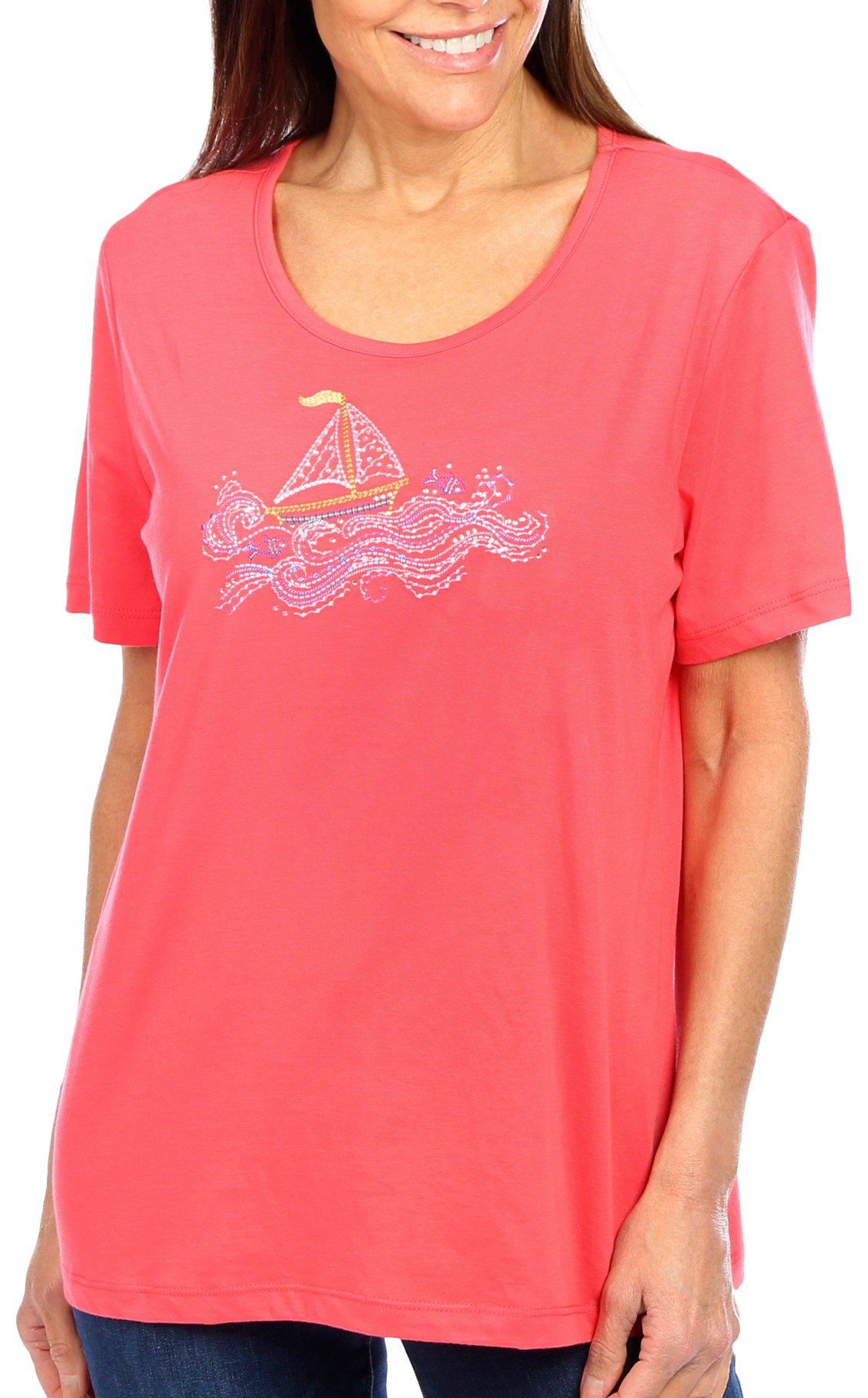 Coral Bay Petite Jewelled Sailboat Short Sleeve Top