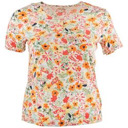Coral Bay Petite Print Button Placket Short Sleeve Top