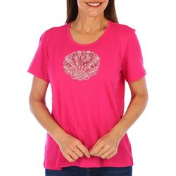 Coral Bay Petite Jeweled Scallop Shell Short Sleeve Top