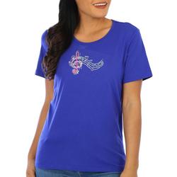Petite Solid Jeweled Music Short Sleeve Top