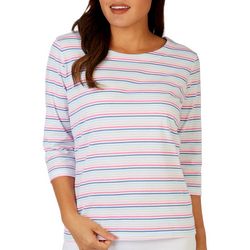 Coral Bay Petite Striped Scoop Neck 3/4 Sleeve Top