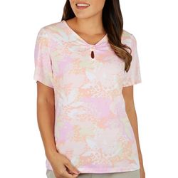 Coral Bay Petite Floral Knot Short Sleeve Top