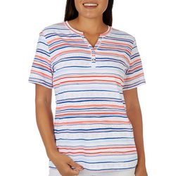 Coral Bay Petite Striped Henley Short Sleeve Top
