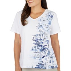 Coral Bay Petite Graphic V Neck Short Sleeve Top
