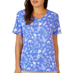 Coral Bay Petite Under the Sea Henley Short Sleeve Top