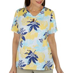 Coral Bay Petite Floral Knot Keyhole Short Sleeve Top