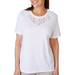 Coral Bay Petite Lace Inset Solid Color Short Sleeve Top