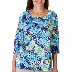 Coral Bay Petite Tropical Print Boat Neck 3/4 Sleeve Top