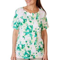Coral Bay Petite Print Scalloped Boat Neck Short Sleeve Top