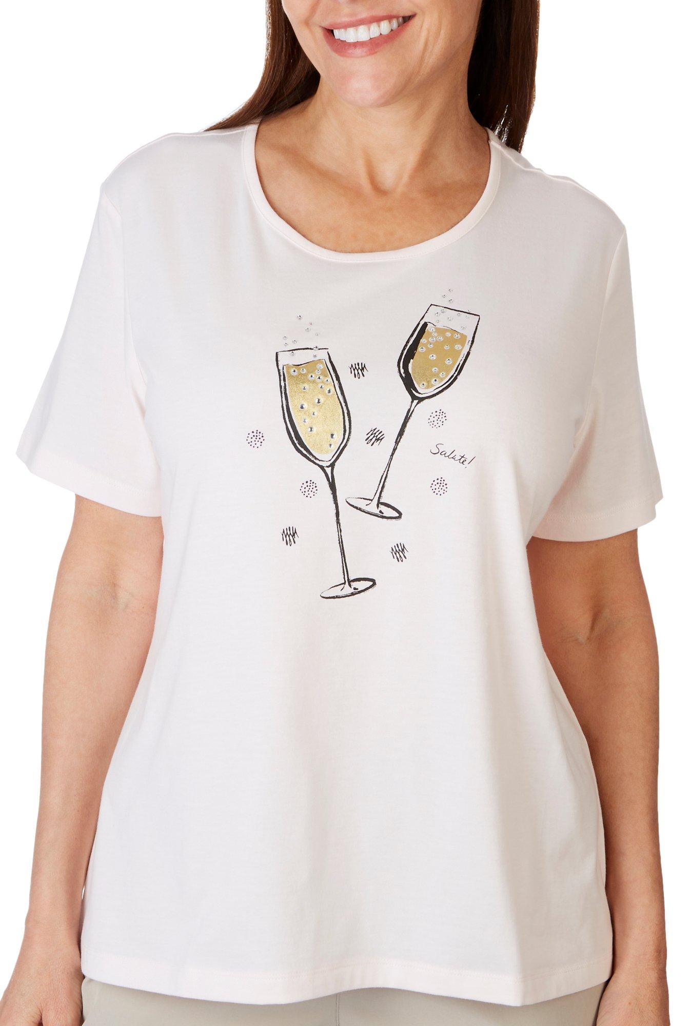 Petite Solid Jeweled Champagne Toast Short Sleeve Tee