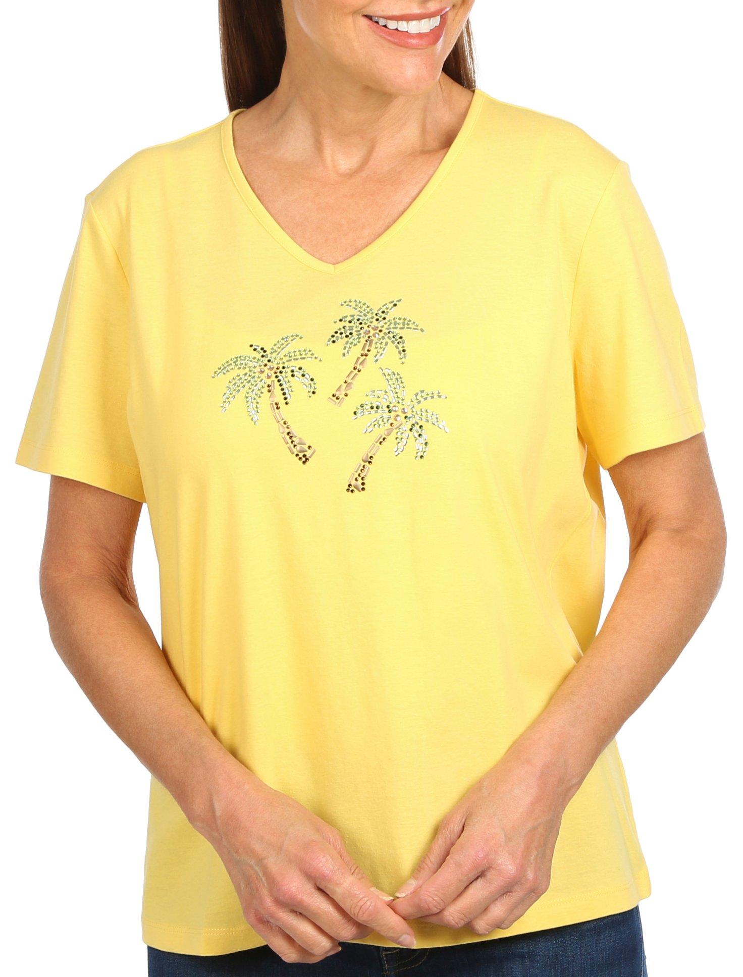 Coral Bay Petite Jewel Palms Short Sleeve Top