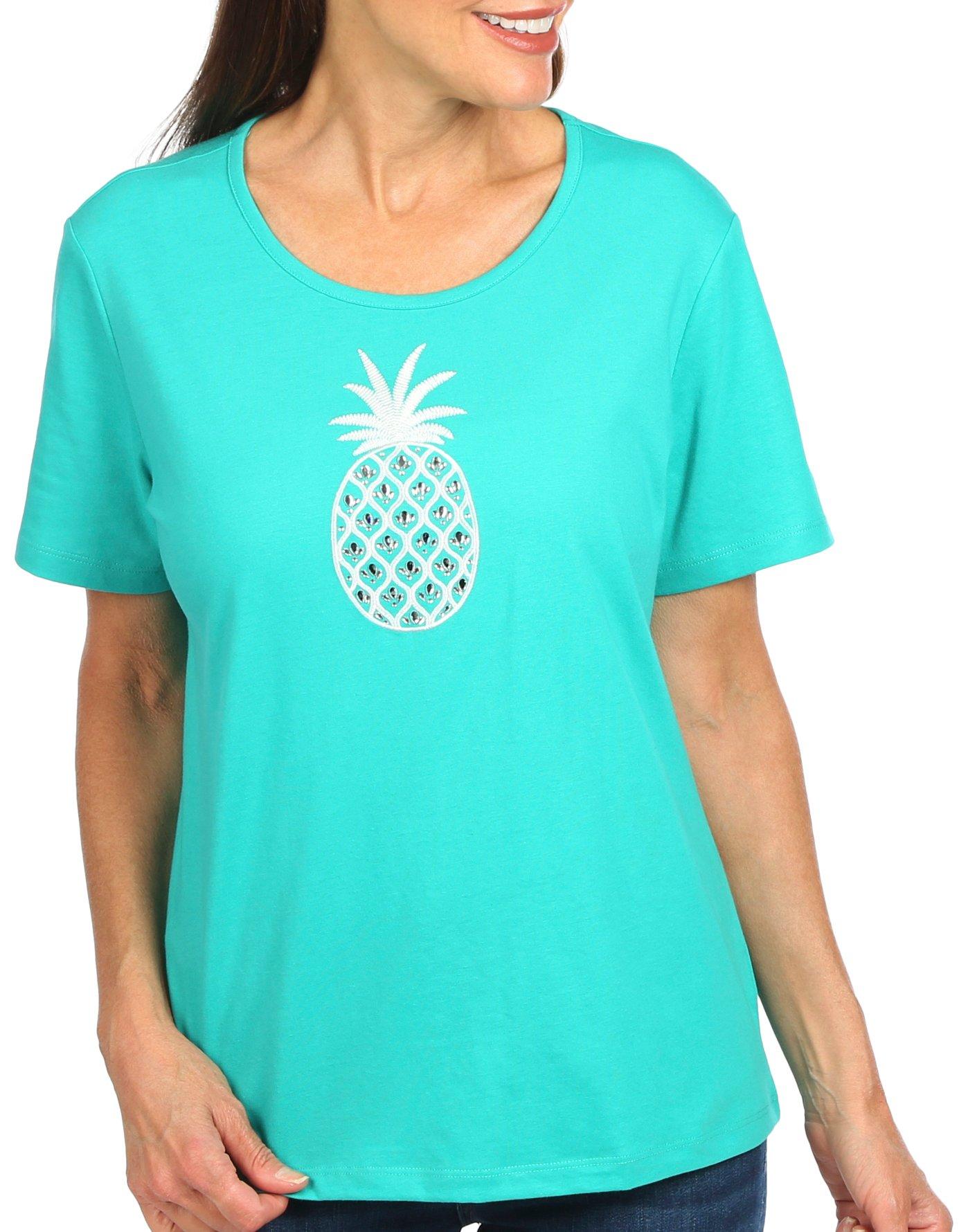 Coral Bay Petite Embellished Pineapple Short Sleeve Top