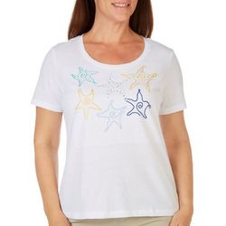 Coral Bay Petite Starfish Embroidered Short Sleeve Top