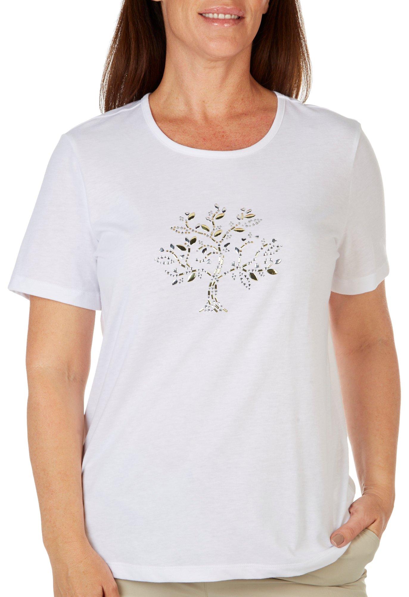 Coral Bay Petite Embellished Tree Short Sleeve Top