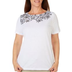 Coral Bay Petite Floral Print Boat Neck Short Sleeve Top