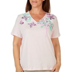 Coral Bay Petite Butterfly V-Neck Short Sleeve Top