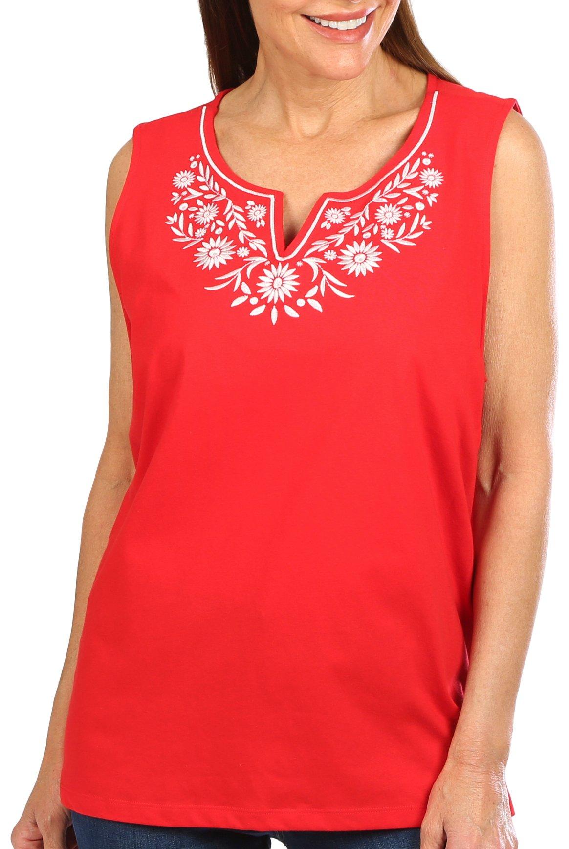 Coral Bay Petite Embroidered Sleeveless Top
