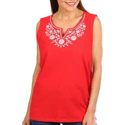 Womens Petite Embroidered Sleeveless Top