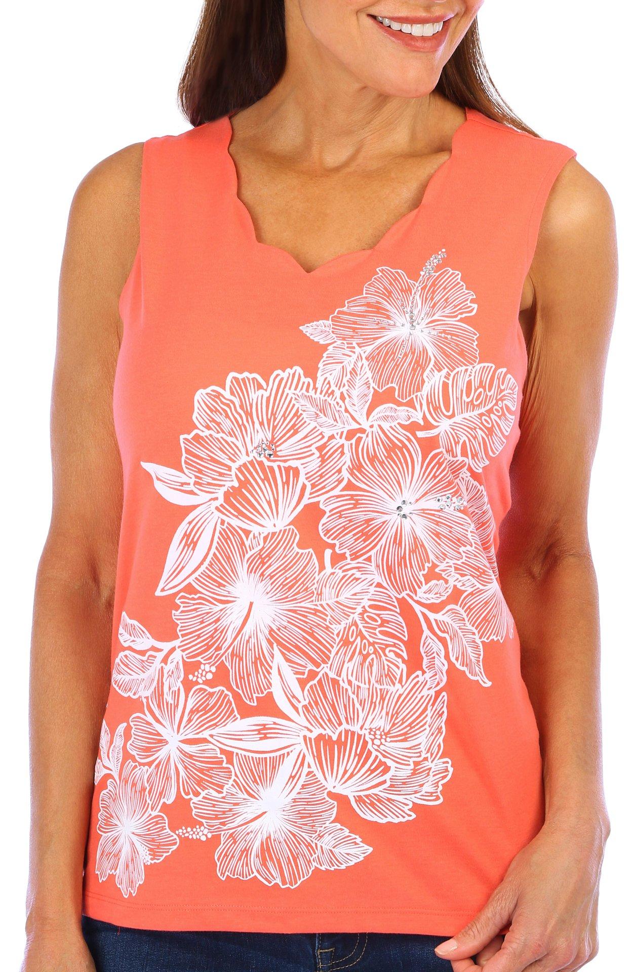 Coral Bay Petite Embellished Hibiscus Sleeveless Top