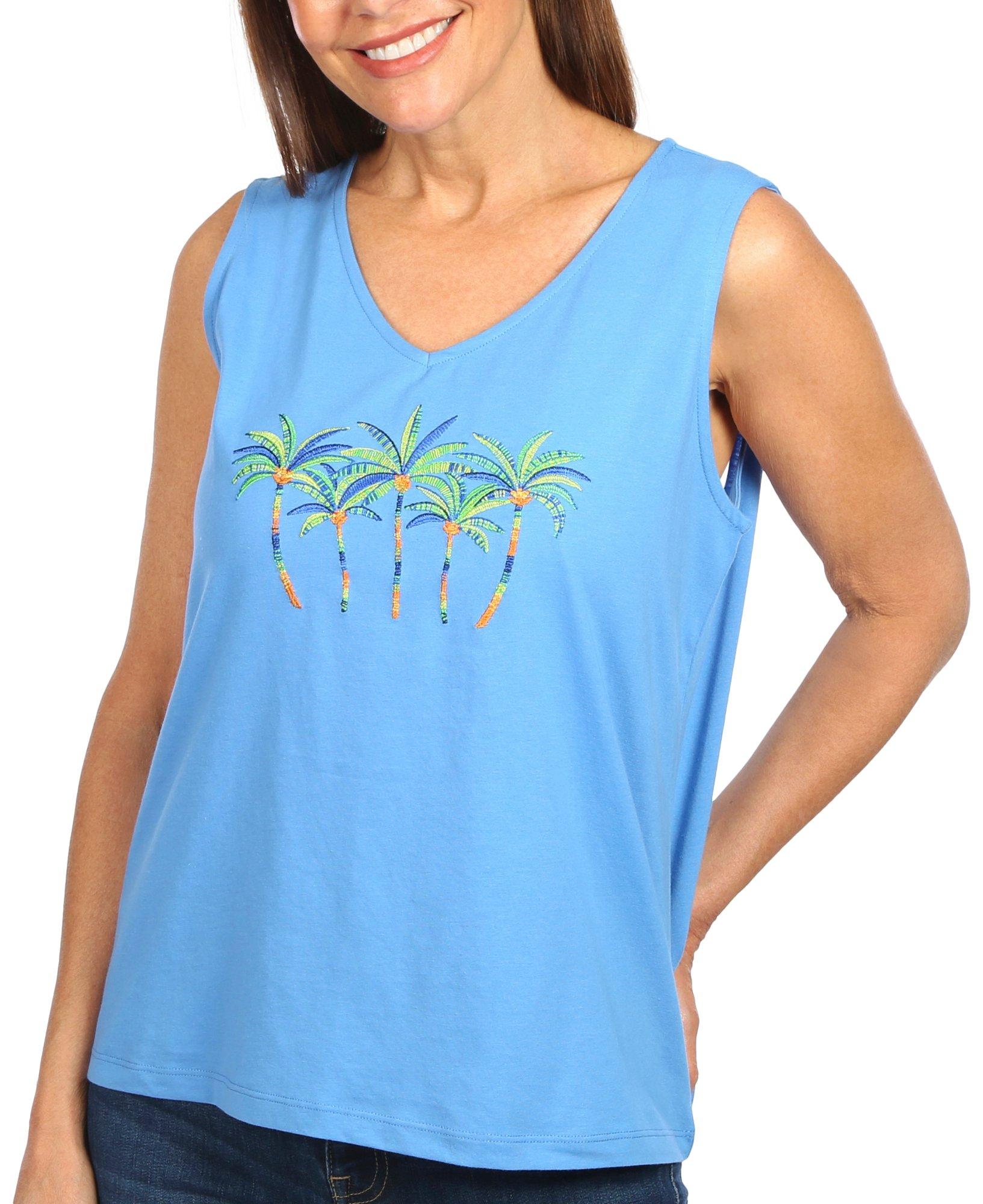 Coral Bay Petite Embroidered Palm Sleeveless Top