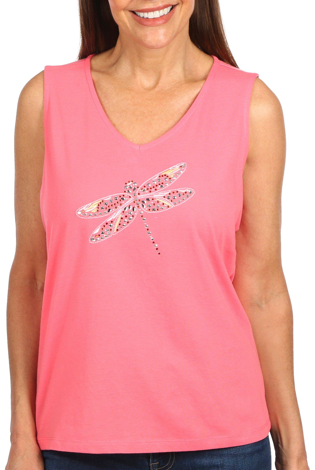 Coral Bay Petite Solid Dragonfly Embellished Sleeveless Top
