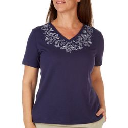 Coral Bay Petite Butterfly Embroidered Short Sleeve Top