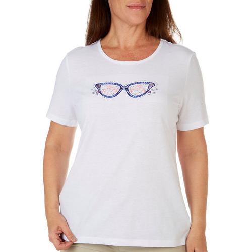 Coral Bay Petite Glasses Jewel Short Sleeve Top