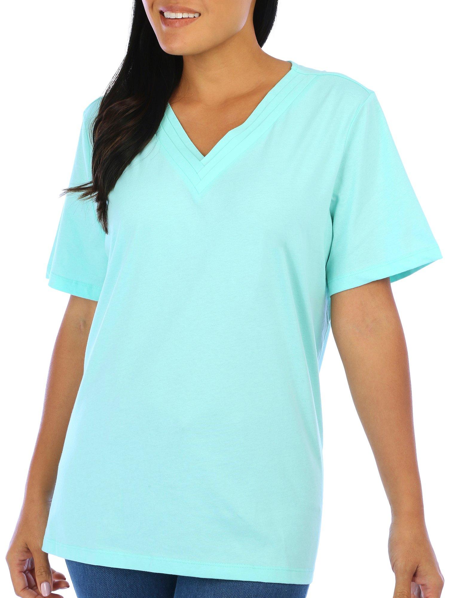 Coral Bay Petite Solid Triple V-Neck Short Sleeve Top