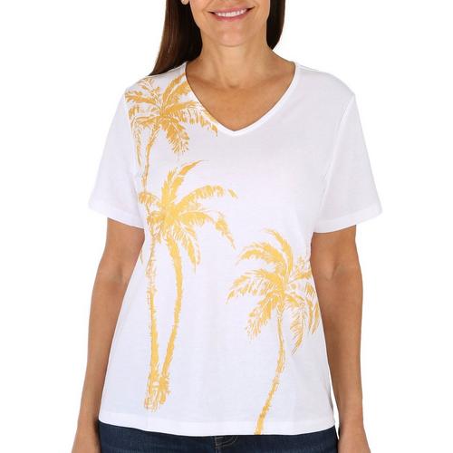 Coral Bay Petite Solid Palm Tree V-Neck Short