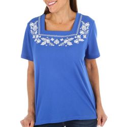Coral Bay Petite Embroidered Square Neck Short Sleeve Tee