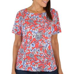 Coral Bay Petite Floral Print Scalloped Short Sleeve Top