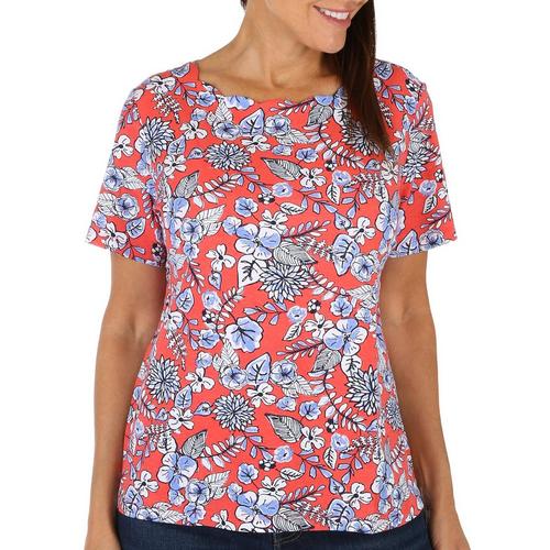 Coral Bay Petite Floral Print Scalloped Short Sleeve