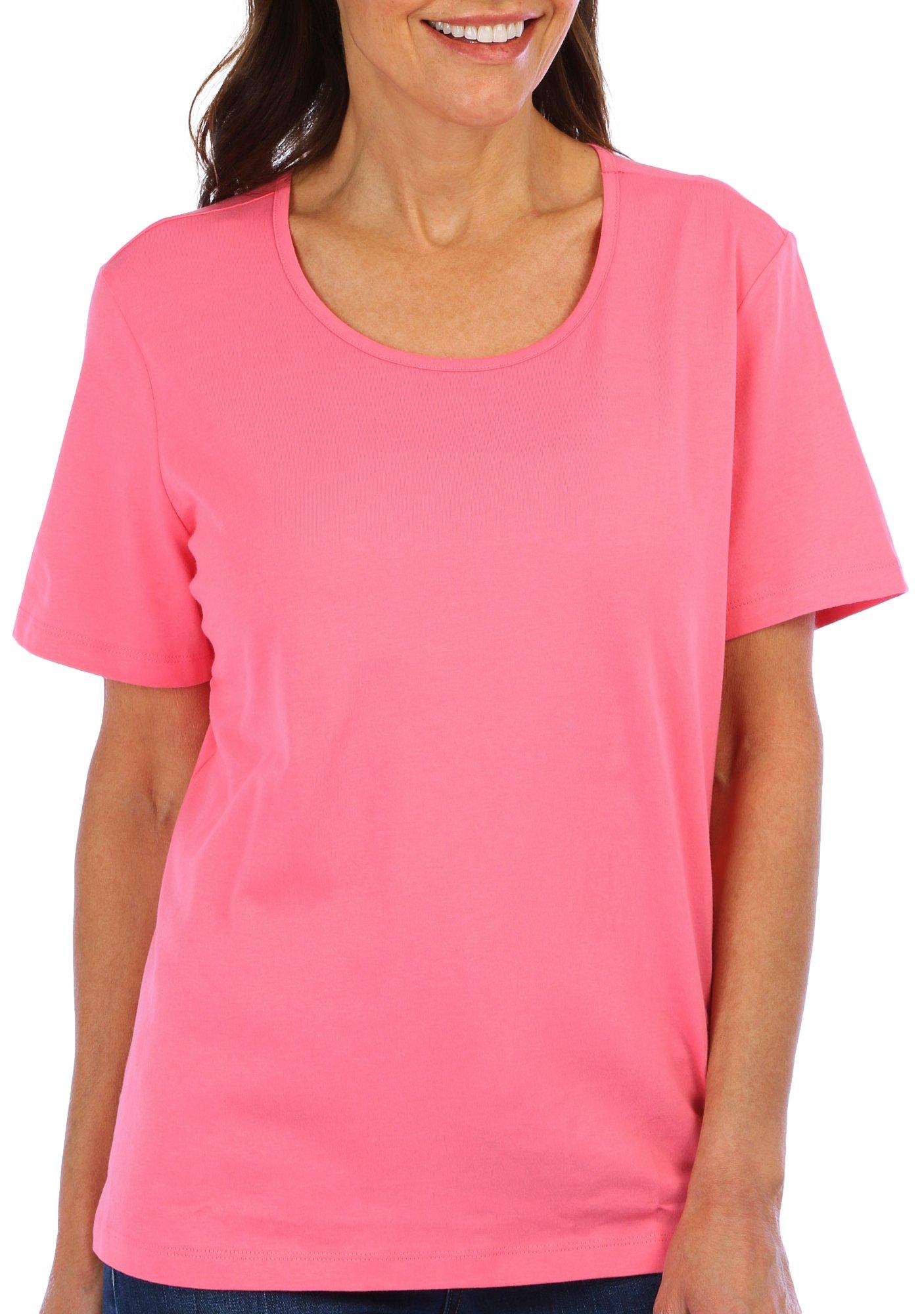 Coral Bay Petite Solid Jewel Band Short Sleeve Top