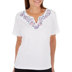 Coral Bay Petite Nautical Embellished Notched Neckline Tee