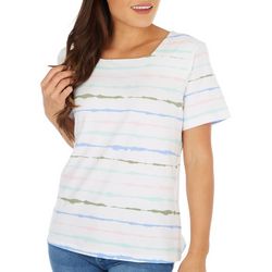 Coral Bay Petite Stripes Square Neck Short Sleeve Top