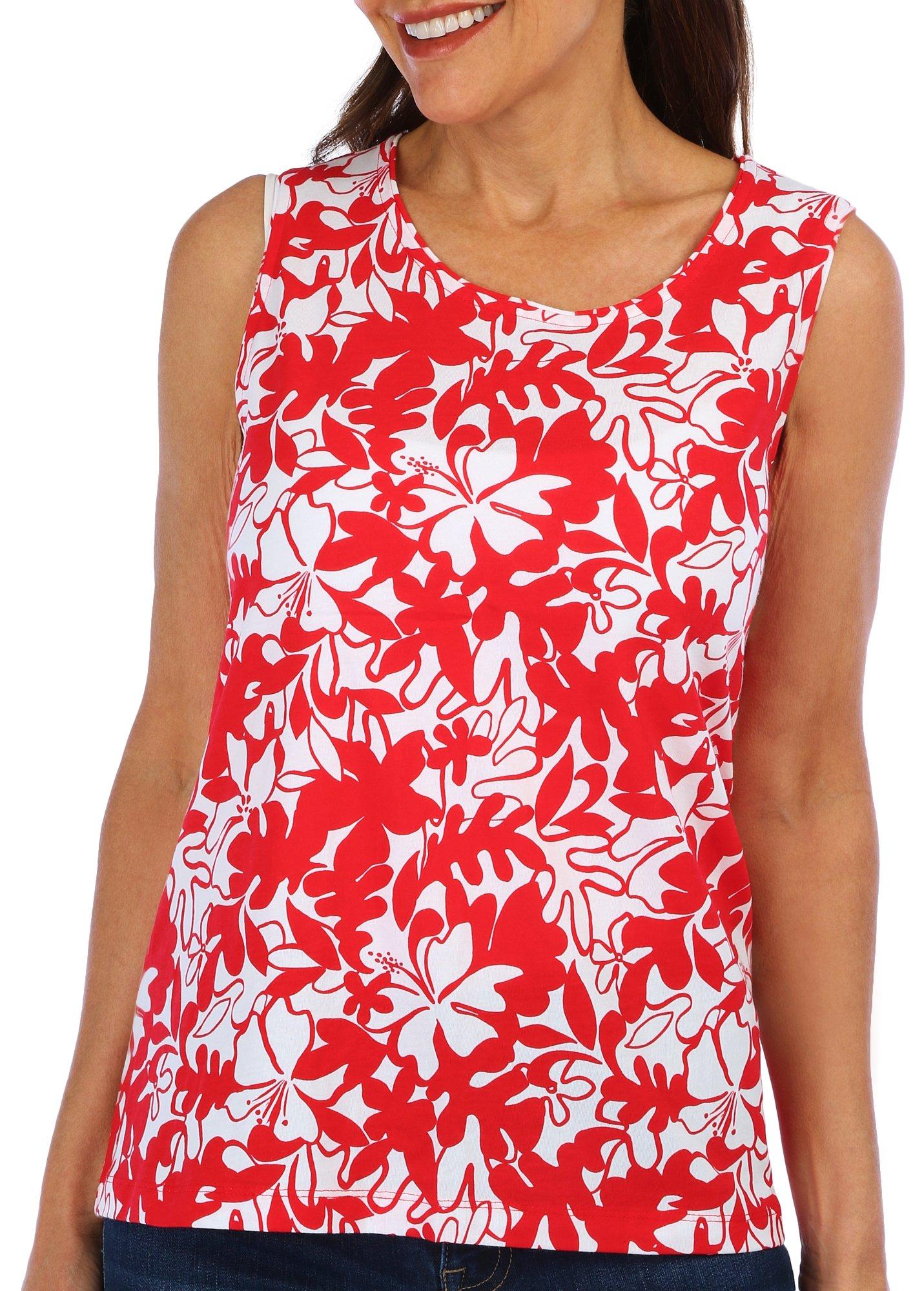 Coral Bay Petite Tropical Scoop Neck Sleeveless Top