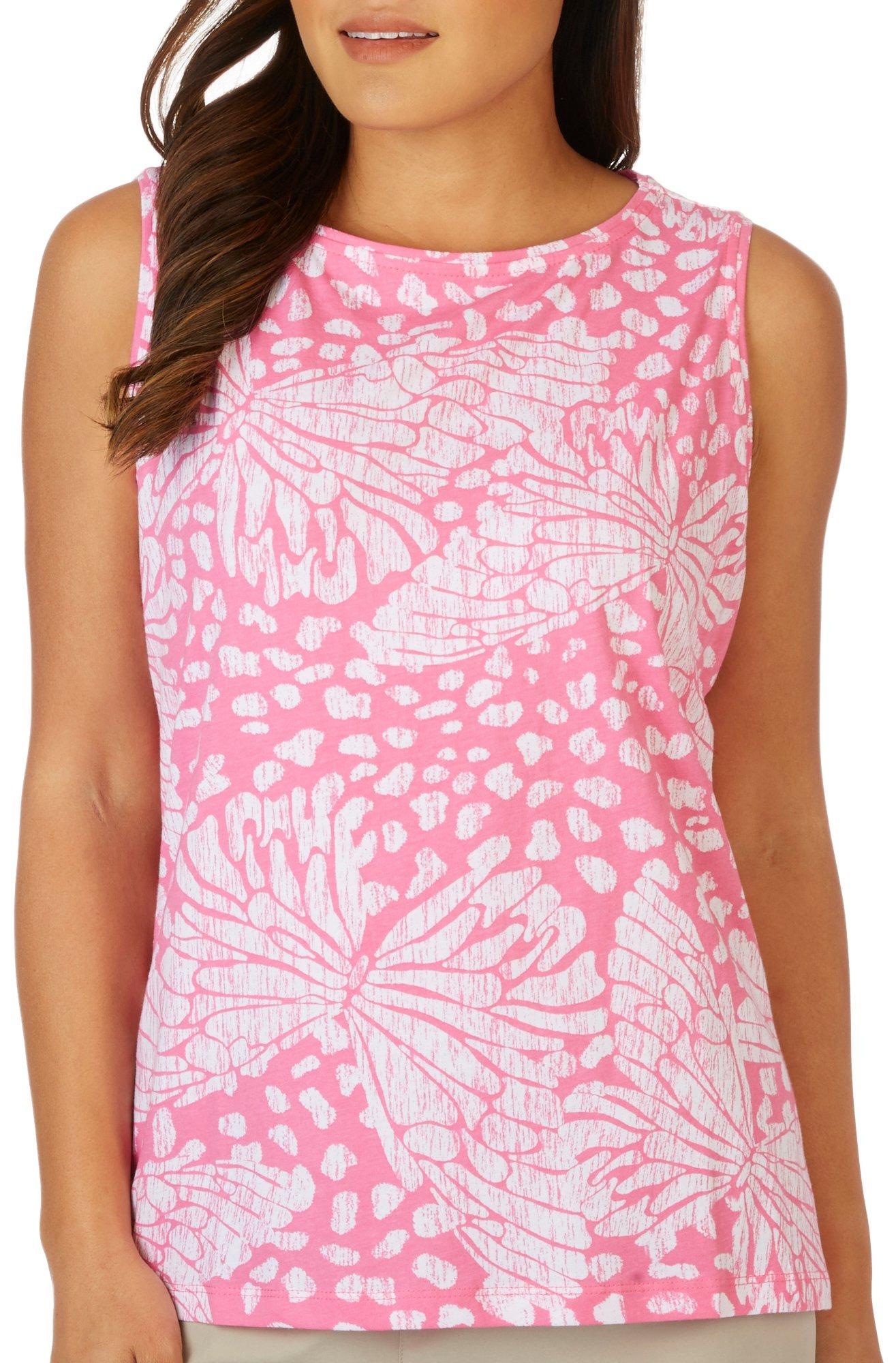 Coral Bay Petite Butterfly Print Sleeveless Basic Top