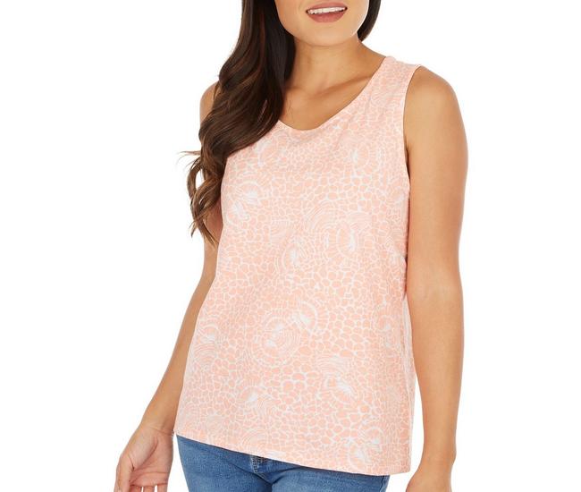 Coral Bay Petite Shell Print Scoop Neck Tank Top