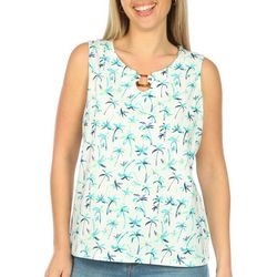 Coral Bay Petite Palm Square Ring Keyhole Sleeveless Top