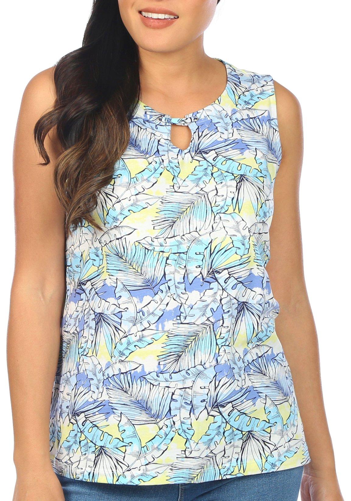 Coral Bay Petite Fronds Print Keyhole Sleeveless Top