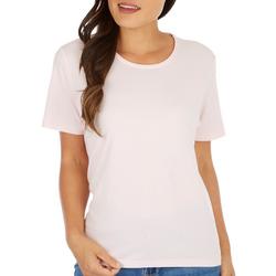 Petite Solid Jewel Band Short Sleeve Top