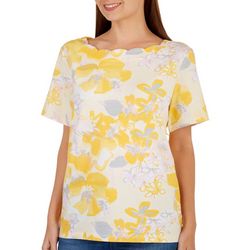 Coral Bay Petite Floral Scalloped Short Sleeve Top