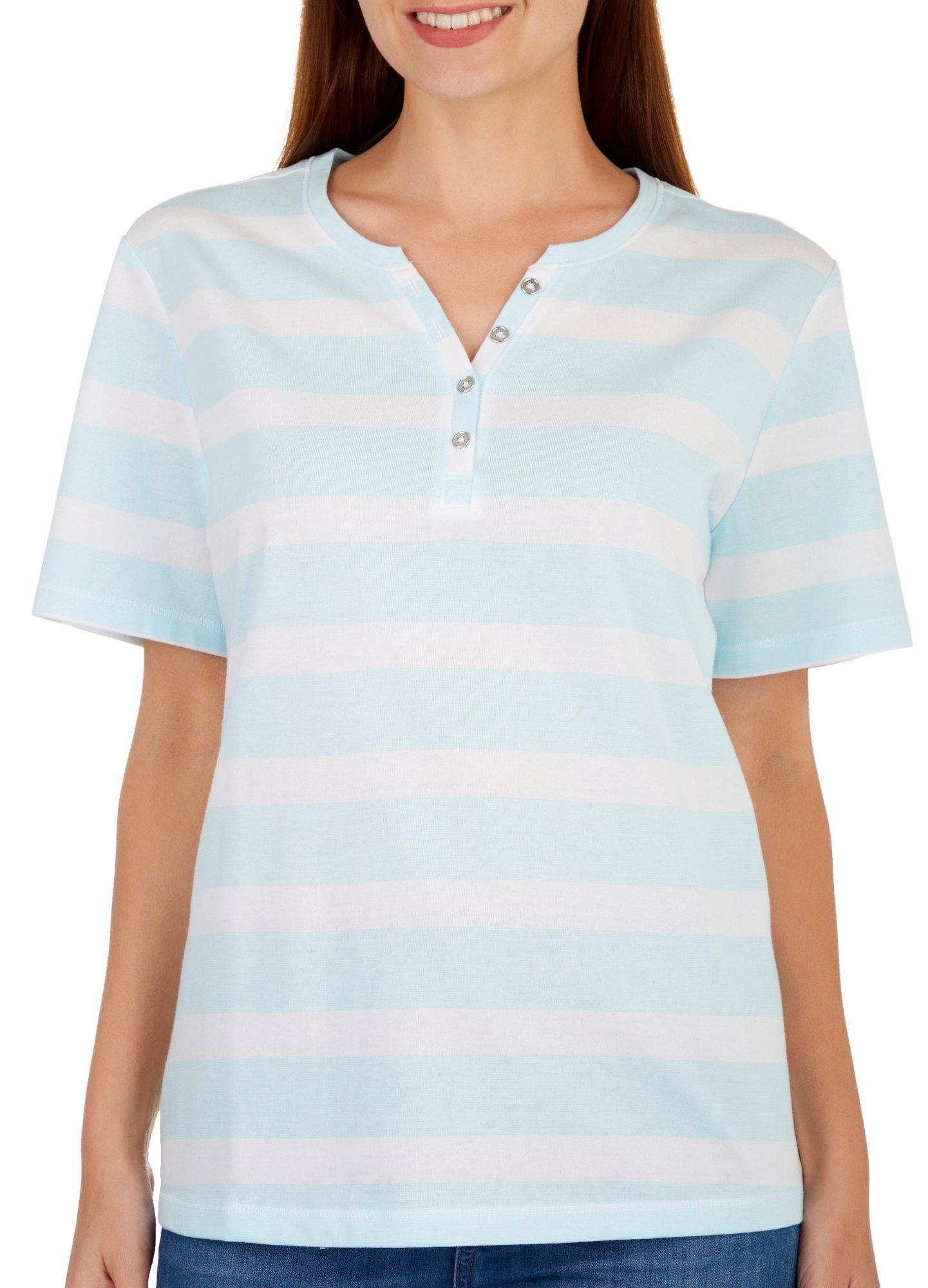 Coral Bay Petite Striped Heneley Short Sleeve Top